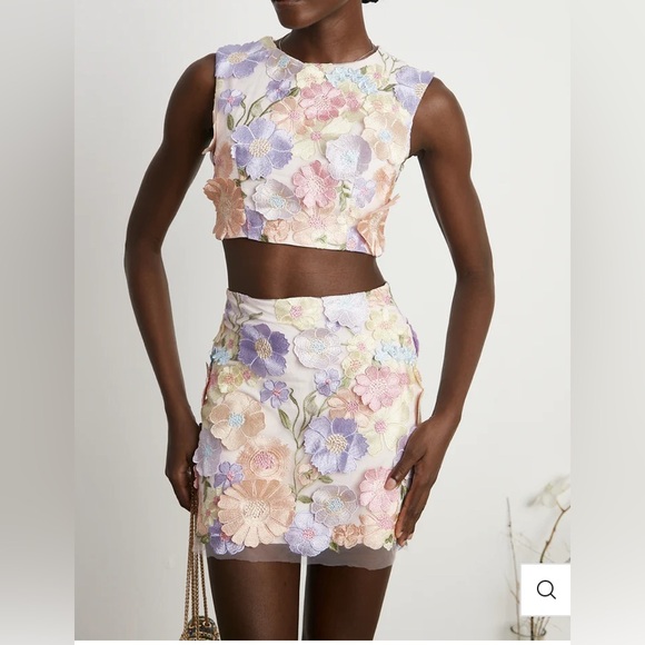 Miss Rosier Tops - Floral Embroidered Two-Piece Set